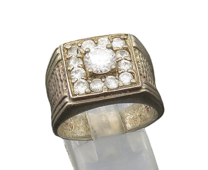 925 Sterling Silver  Vintage Cubic Zirconia Square Band Ring Sz 9.5  RG20849