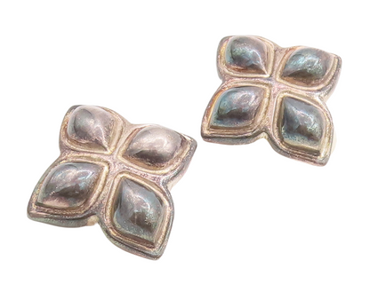 925 Sterling Silver Vintage Earrings PAT AIRESS Puffed 4 Petal Flower  EG13128