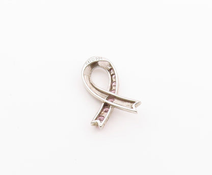 925 Sterling Silver  Vintage Shiny Pink Topaz Ribbon Pendant  PT16277