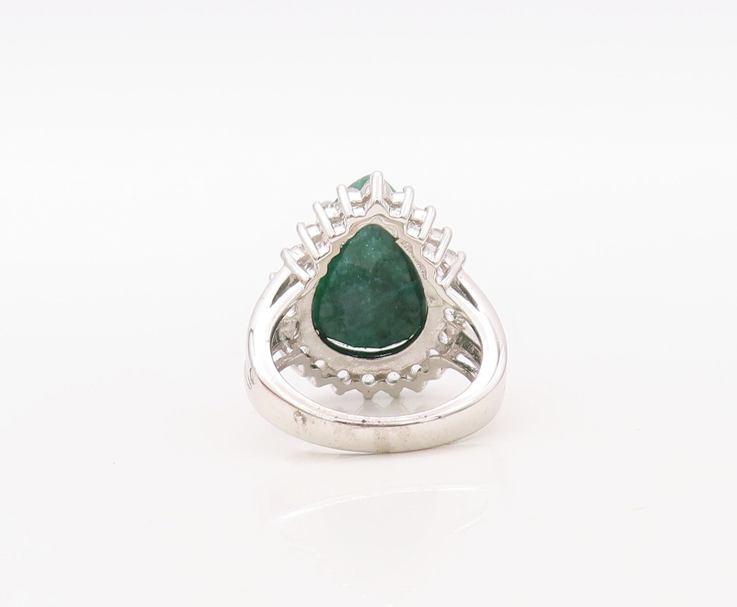 925 Sterling Silver Vintage Ring Drop Cut Green Gemstone & CZ  Sz 5  RG30564