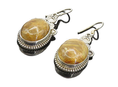 925 Sterling Silver  Vintage Cabochon Rutilated Quartz Dangle Earrings  EG3785