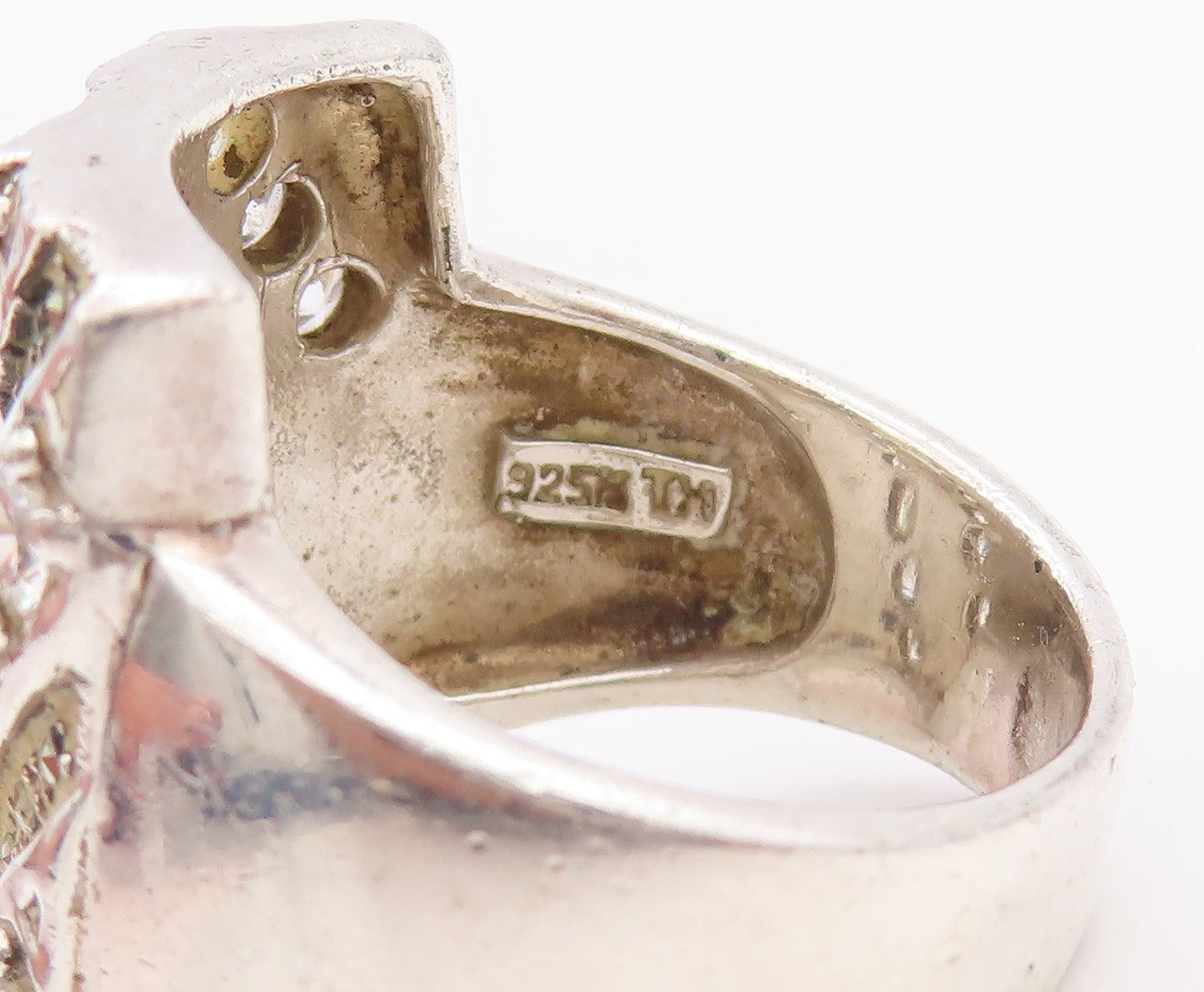 925 Sterling Silver Vintage Ring Beaded & Topaz Bands Inlay Sz 8.5  RG33276