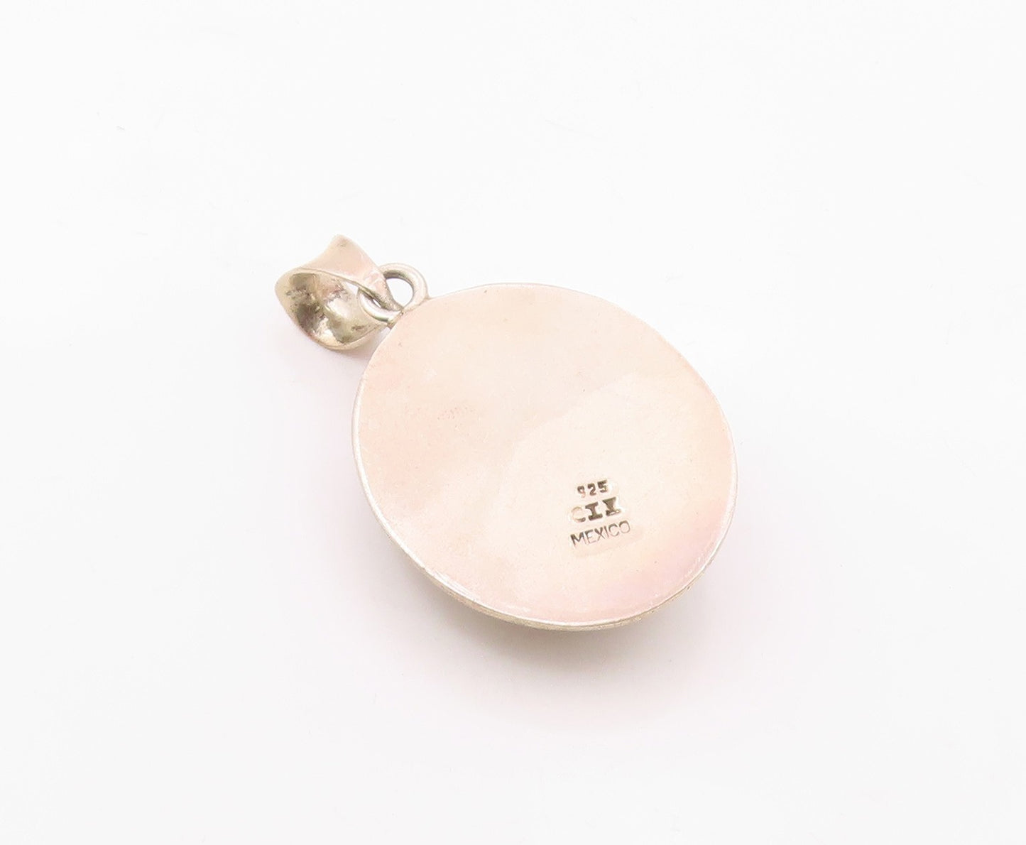 MEXICO 925 Sterling Silver  Vintage Cabochon Cut Jasper Shiny Pendant  PT13014