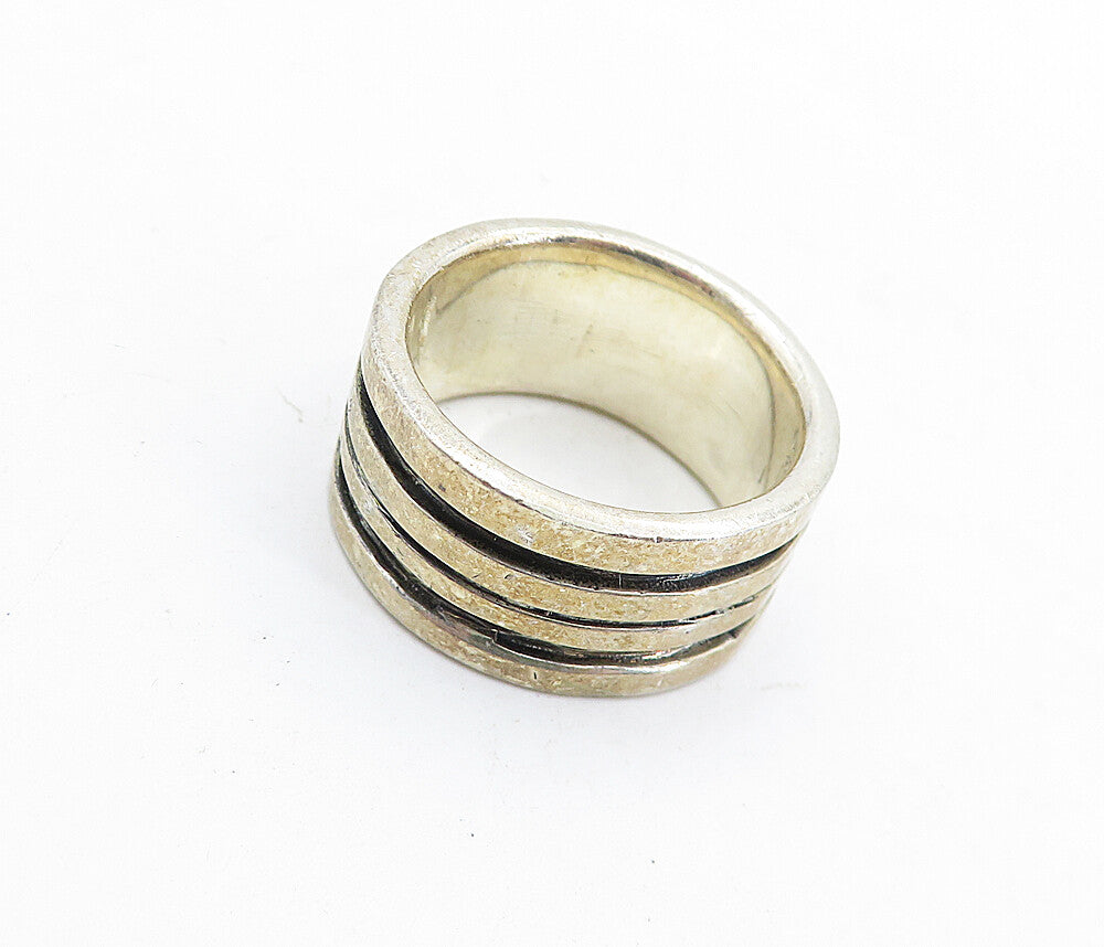 925 Sterling Silver  Vintage Dark Tone Linear Design Band Ring Sz 8.5  RG5723