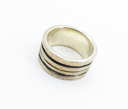 925 Sterling Silver  Vintage Dark Tone Linear Design Band Ring Sz 8.5  RG5723
