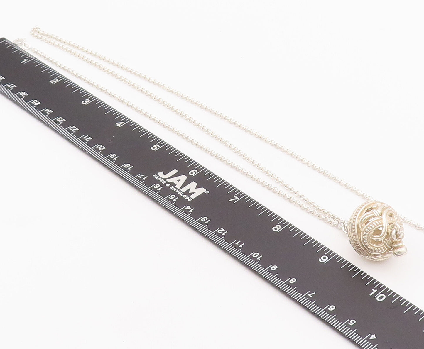 925 Sterling Silver Vintage Necklace Swirly Carved Infinity Large Bead  NE4243