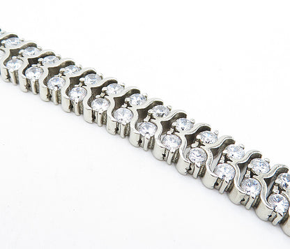 925 Sterling Silver  Vintage Cubic Zirconia Two Row Chain Bracelet  BT2364
