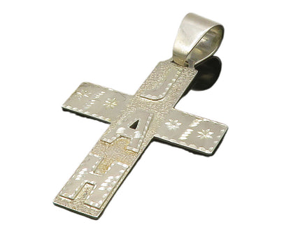 925 Sterling Silver  Vintage Shiny Etched JAH Religious Cross Pendant  PT10335