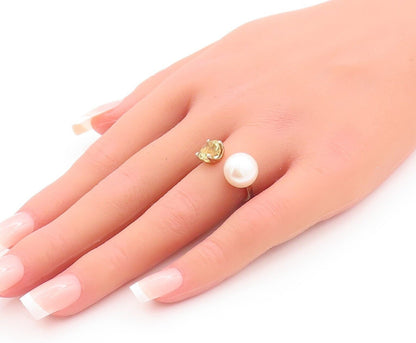 925 Sterling Silver Vintage Ring Gold Plated Pearl & Citrine  Sz 6  RG28616