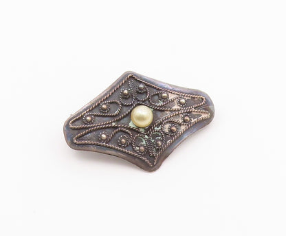 925 Sterling Silver  Vintage Petite Pearl Twist Pattern Brooch Pin  BP8191
