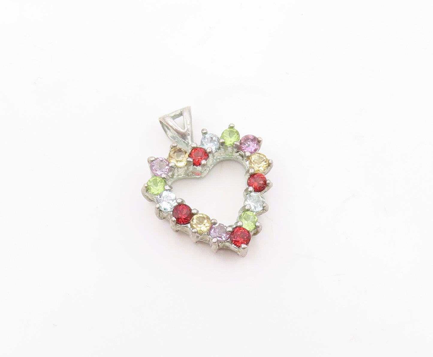925 Silver  Vintage Dainty Garnet & Multi Stone Love Heart Pendant  PT21104