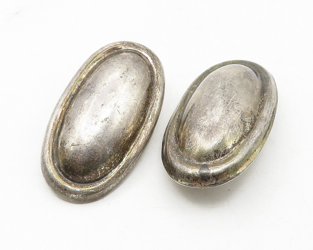 MEXICO 925 Sterling Silver  Vintage Oval Dome Non Pierce Drop Earrings  EG5891