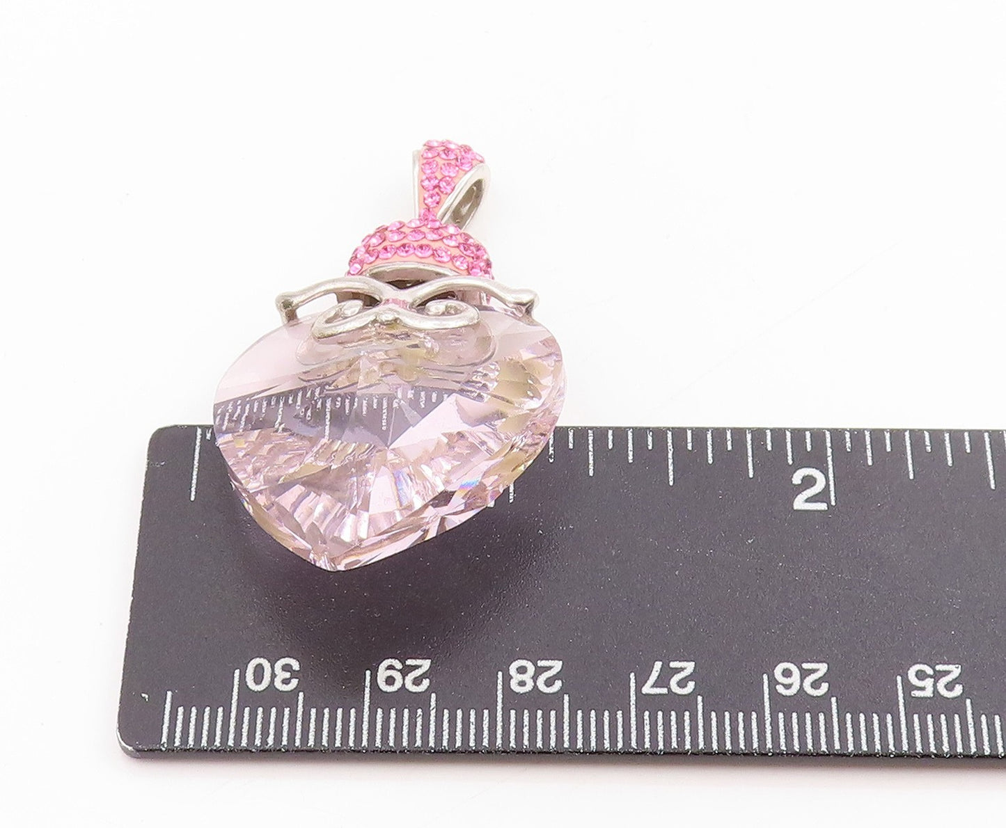 925 Sterling Silver Vintage Pendant Pink Topaz Love Heart Glass Crystal  PT25444