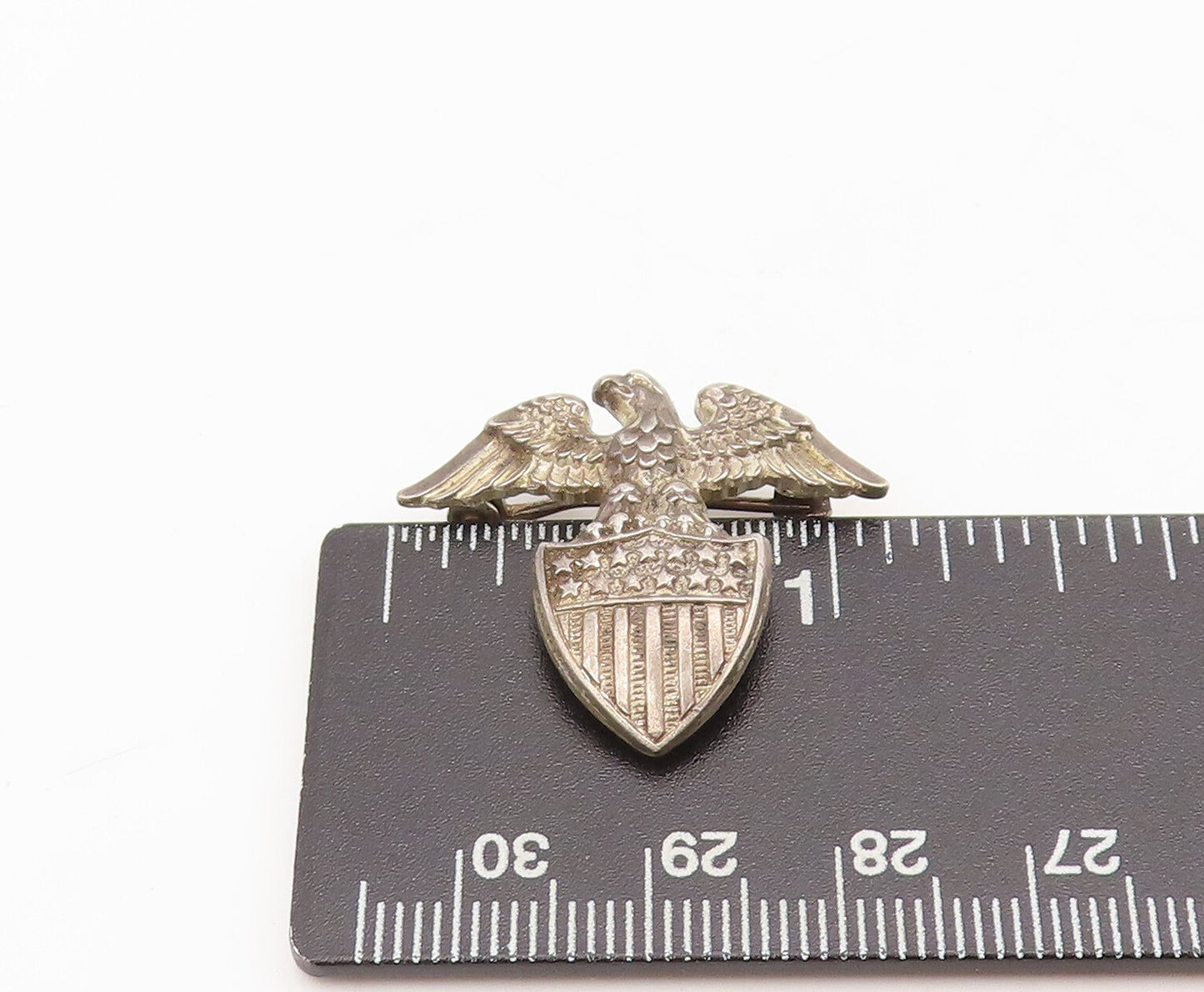 925 Sterling Silver Vintage Brooch Pin Solid Carved US Military Logo  BP10544