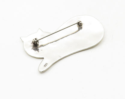925 Sterling Silver  Vintage Shiny Etched Lying Cat Motif Brooch Pin  BP3706