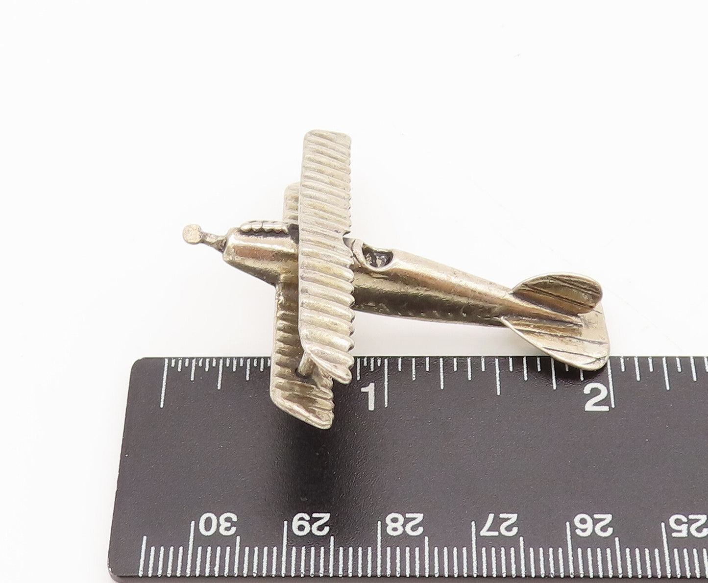 925 Sterling Silver  Vintage Antique Style Carved Mini Airplane  TR3620