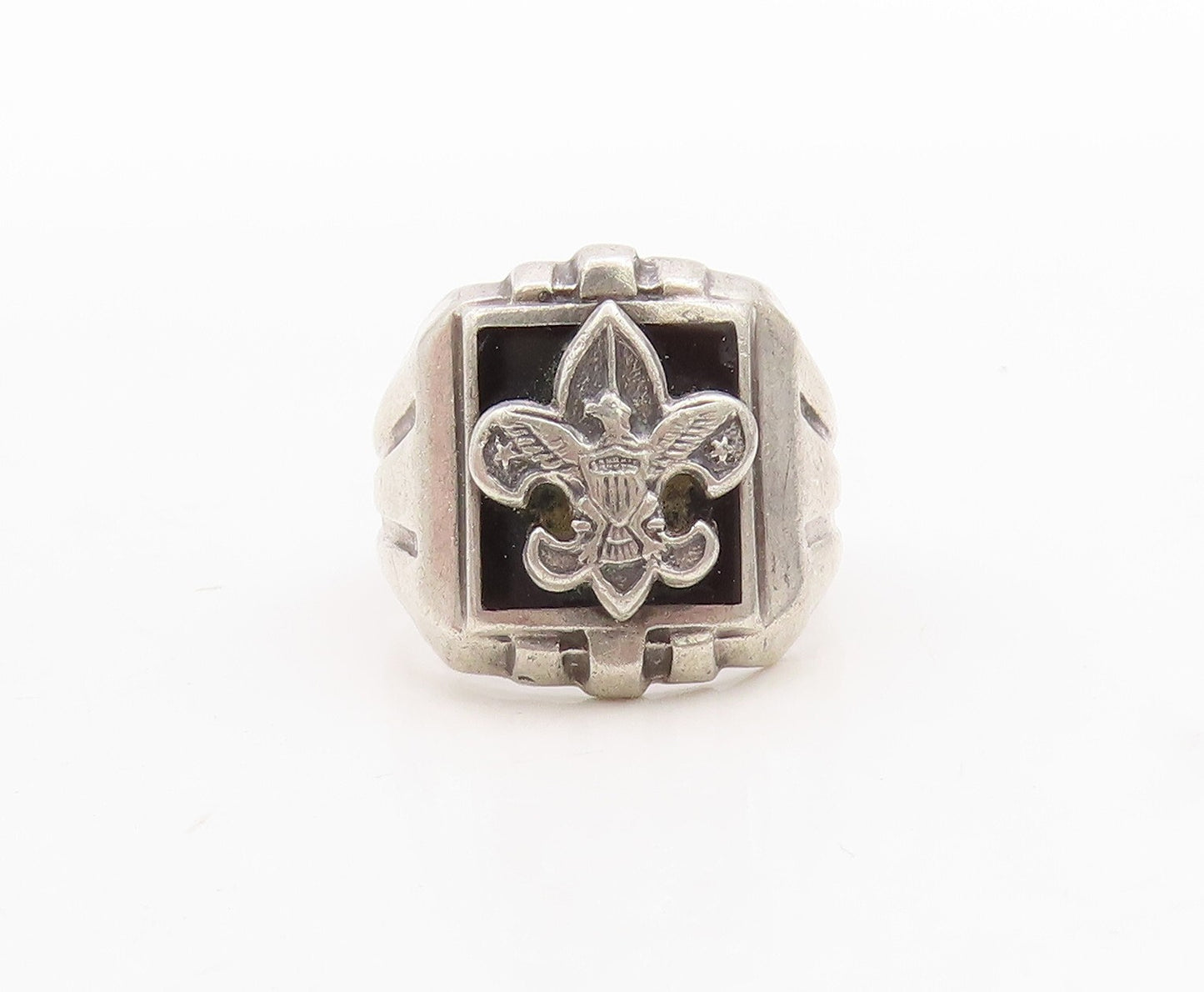 925 Sterling Silver Vintage Ring Solid US Military Logo Carved  Sz 6  RG31684