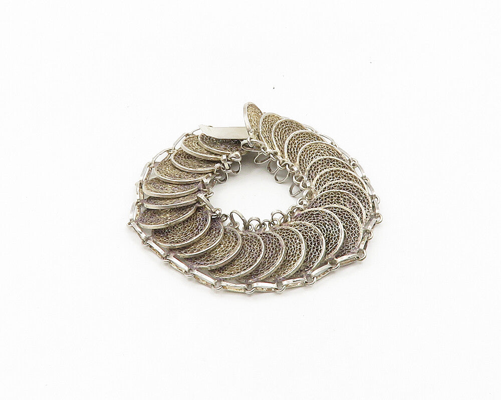 925 Sterling Silver  Vintage Filigree Detail Round Link Chain Bracelet  BT7433