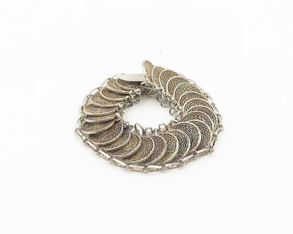 925 Sterling Silver  Vintage Filigree Detail Round Link Chain Bracelet  BT7433