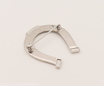 925 Silver  Vintage Polished Accent Good Luck Horseshoe Brooch Pin  BP10201