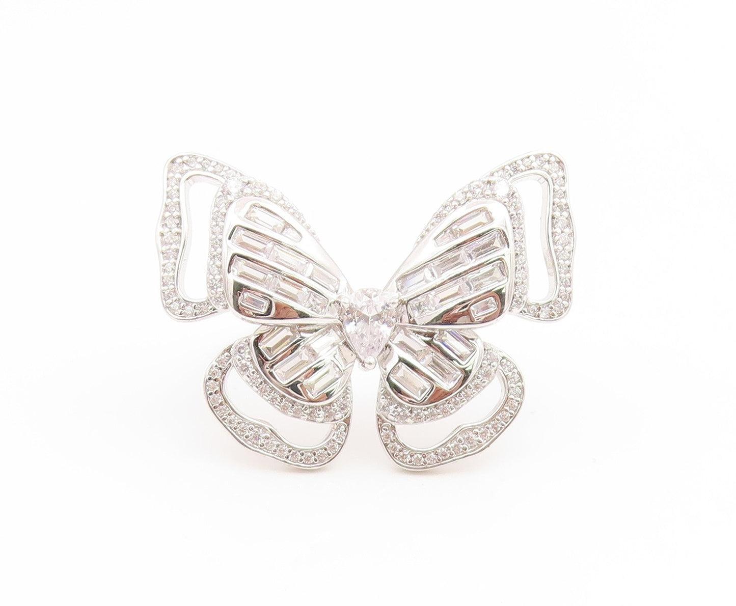 925 Sterling Silver Vintage Ring Multi Shape CZ Elegant Butterfly  Sz 7  RG35231