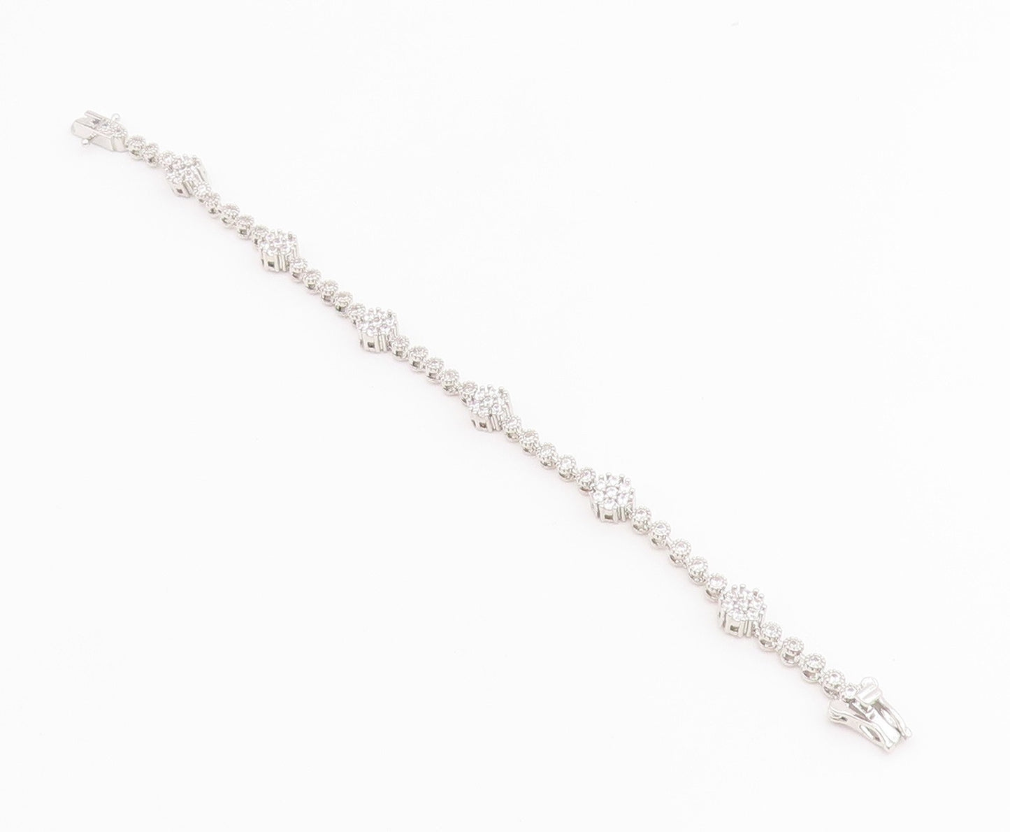 925 Sterling Silver Vintage Bracelet Elegant CZ Floral Blossom Link  BT12221