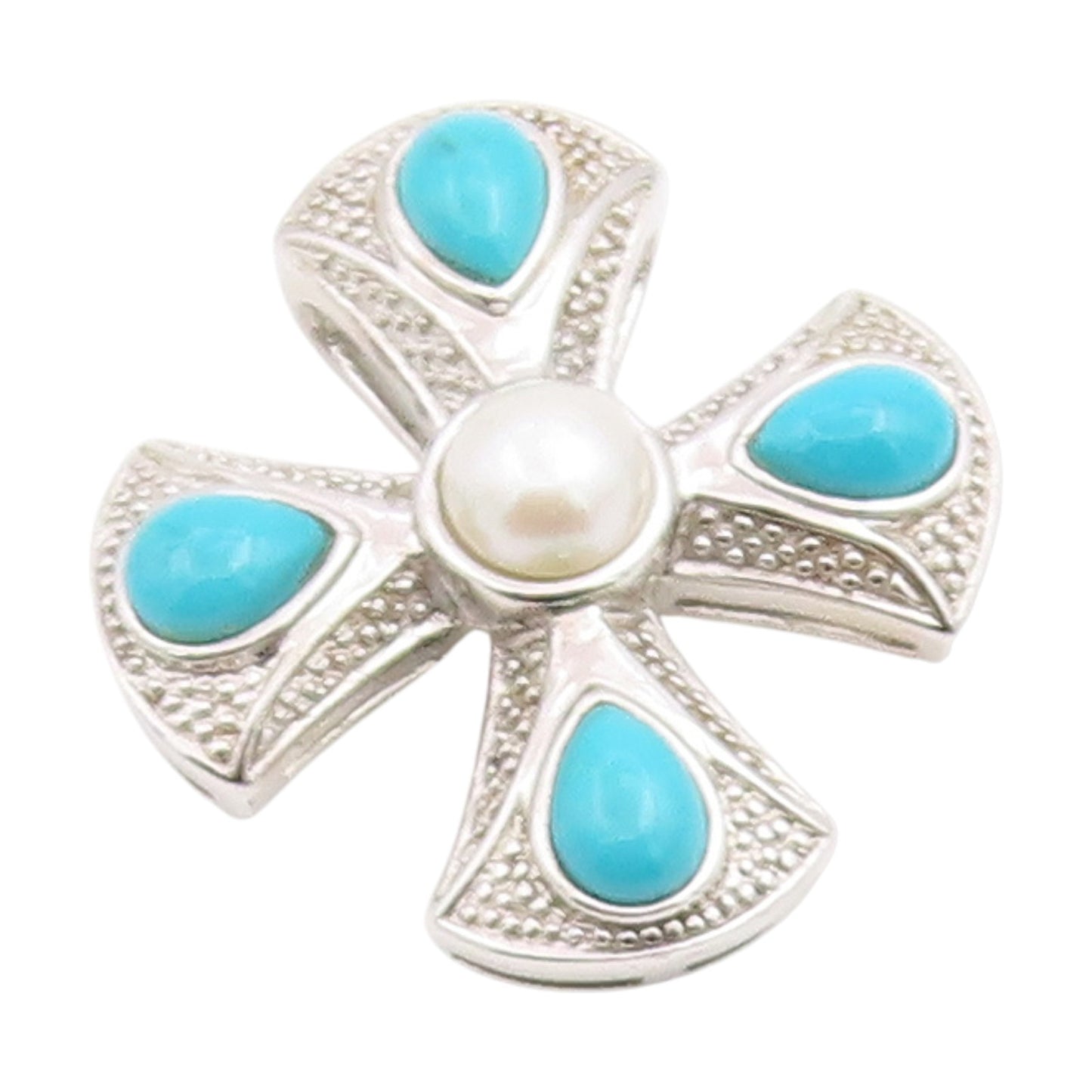 925 Sterling Silver Vintage Pendant Pearl & Turquoise Maltese Cross  PT25862
