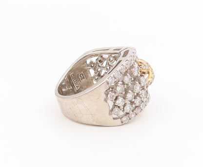 925 Sterling Silver Vintage Ring Two Tone CZ Crisscross Wide Band  Sz 7  RG36244