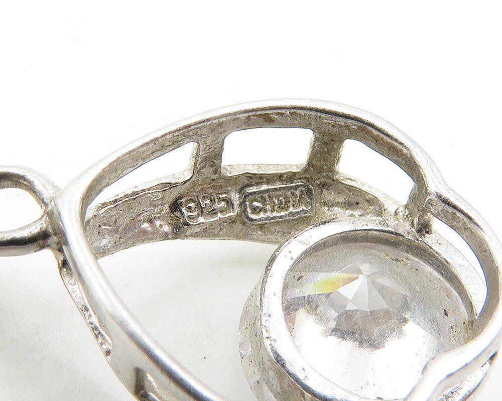925 Sterling Silver  Vintage Sparkling Cubic Zirconia Drop Pendant  PT14746