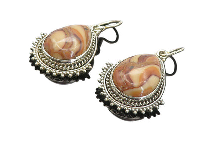925 Sterling Silver  Vintage Cabochon Cut Agate Tear Drop Earrings  EG3696
