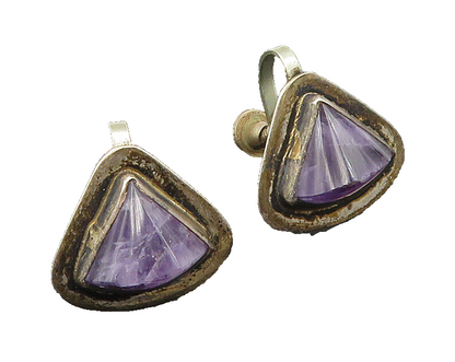 MEXICO 925 Silver  Vintage Triangular Sugilite Non Pierced Earrings  EG11672
