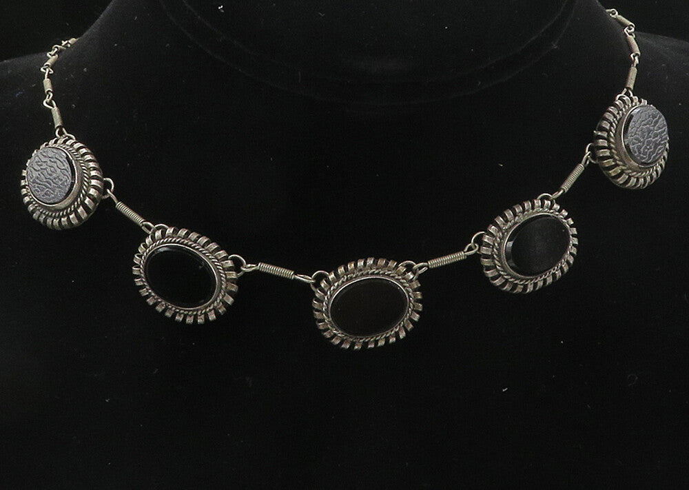 ISRAEL 925 Sterling Silver  Vintage Black Onyx Twist Chain Necklace  NE1804