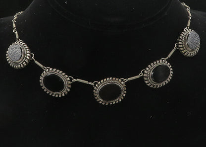 ISRAEL 925 Sterling Silver  Vintage Black Onyx Twist Chain Necklace  NE1804