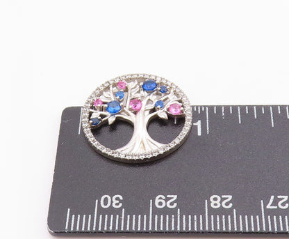 925 Sterling Silver Vintage Pendant Sparkling CZ Tree Of Life Cut Out  PT24911