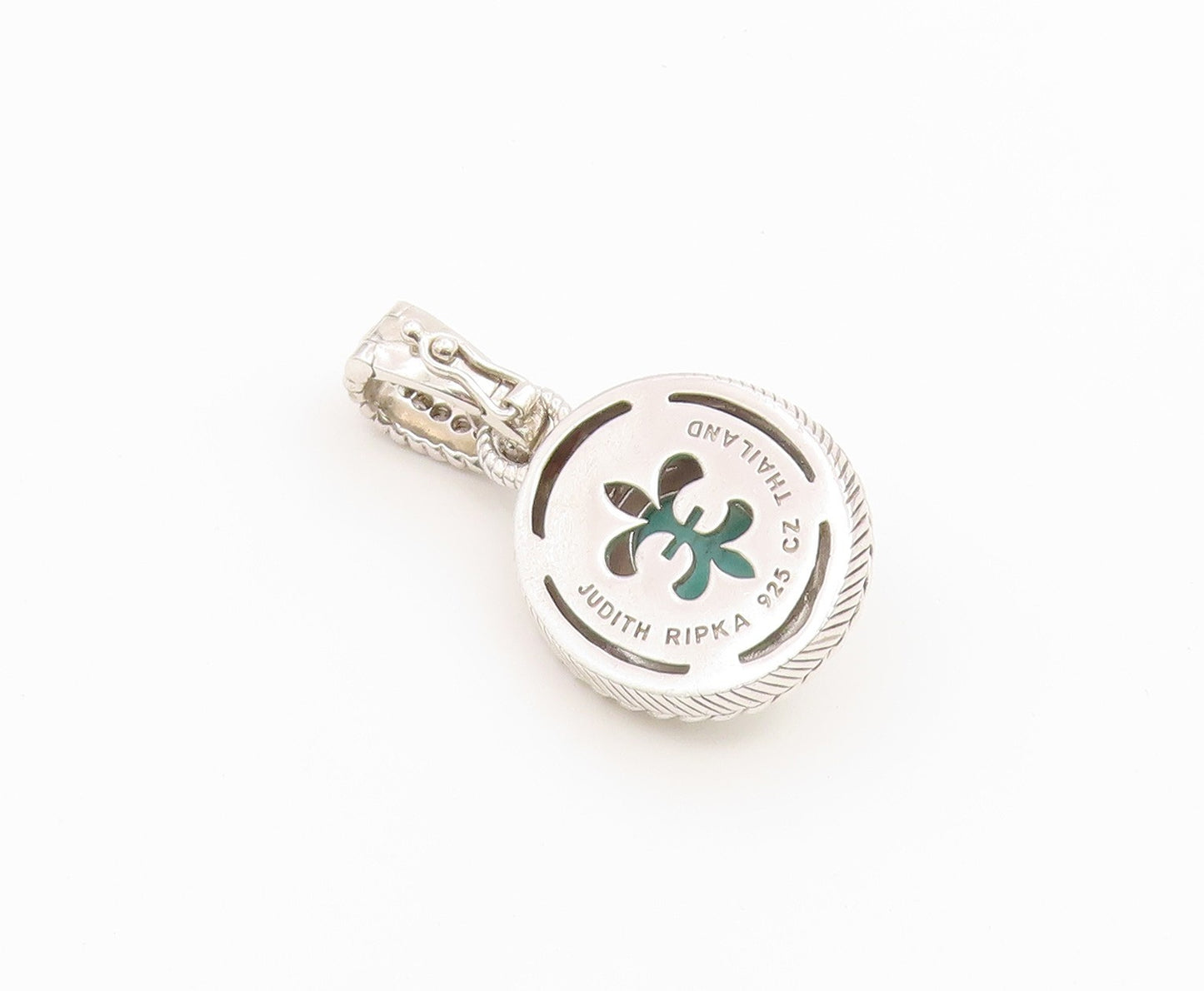 925 Sterling Silver Vintage Pendant JUDITH RIPKA Turquoise & CZ Charm  PT26488