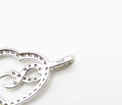 925 Sterling Silver  White Cubic Zirconia Love Heart Slider Pendant  PT2169