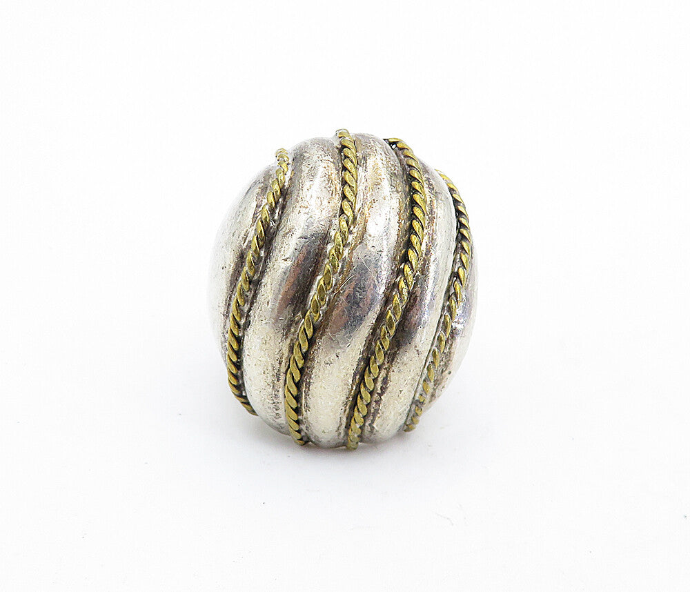 MEXICO 925 Silver  Vintage Two Tone Rope Twist Dome Band Ring Sz 7  RG6973