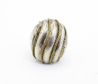 MEXICO 925 Silver  Vintage Two Tone Rope Twist Dome Band Ring Sz 7  RG6973