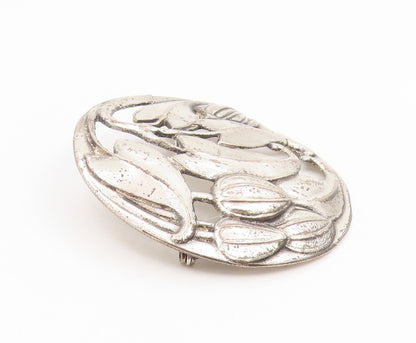 925 Sterling Silver Vintage Brooch Pin Antique Openwork Botanical Motif  BP12394