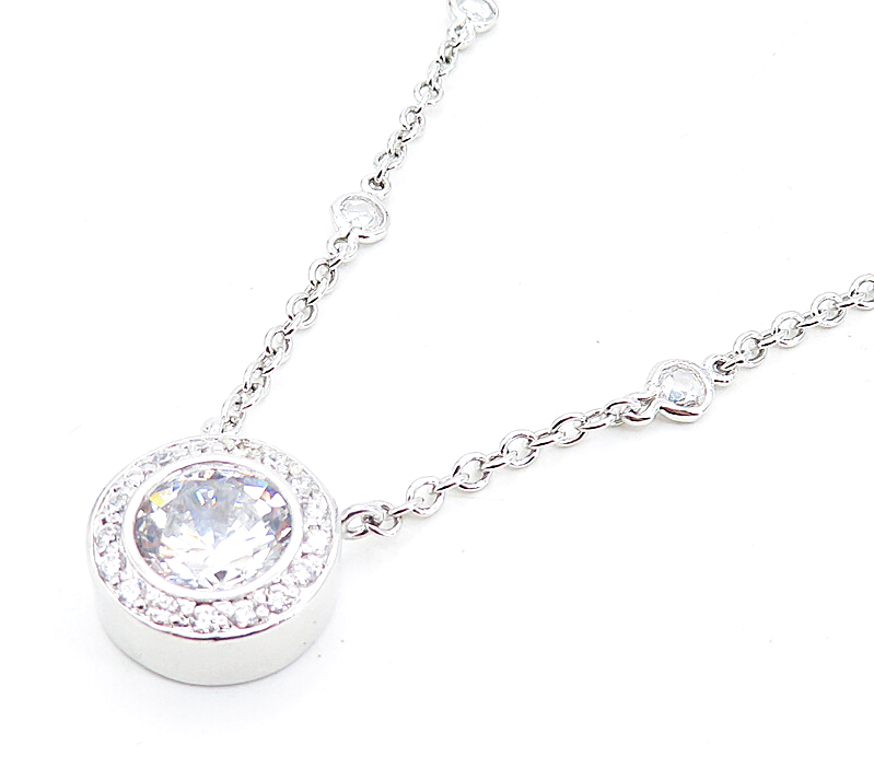 925 Sterling Silver Shiny Multi Shape Cubic Zirconia Chain Necklace NE1307
