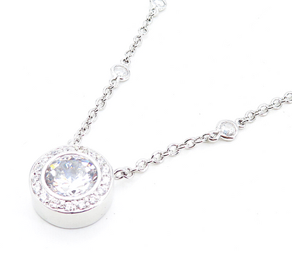 925 Sterling Silver Shiny Multi Shape Cubic Zirconia Chain Necklace NE1307