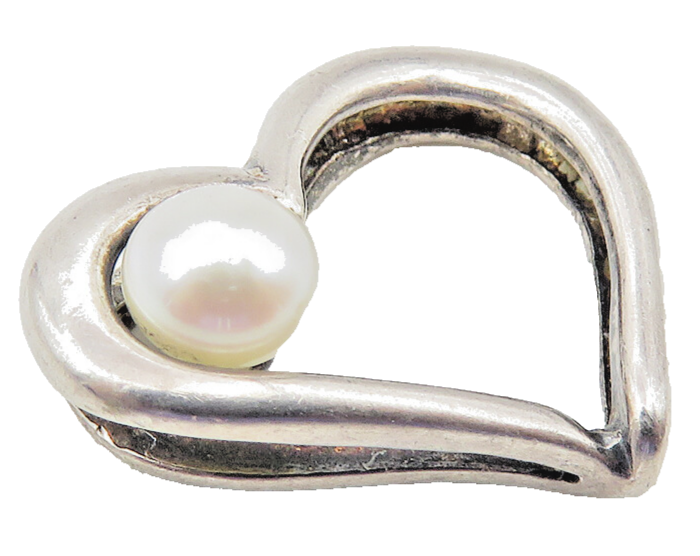 925 Sterling Silver  Vintage Petite Pearl Open Love Heart Pendant  PT8346