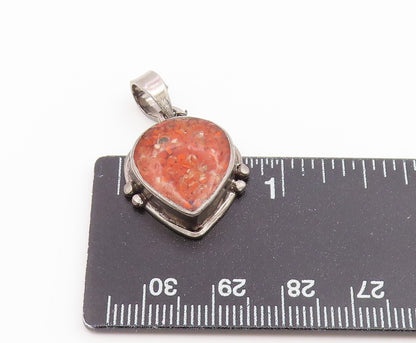 925 Sterling Silver Vintage Pendant Crushed Gemstone Teardrop Charm  PT26593