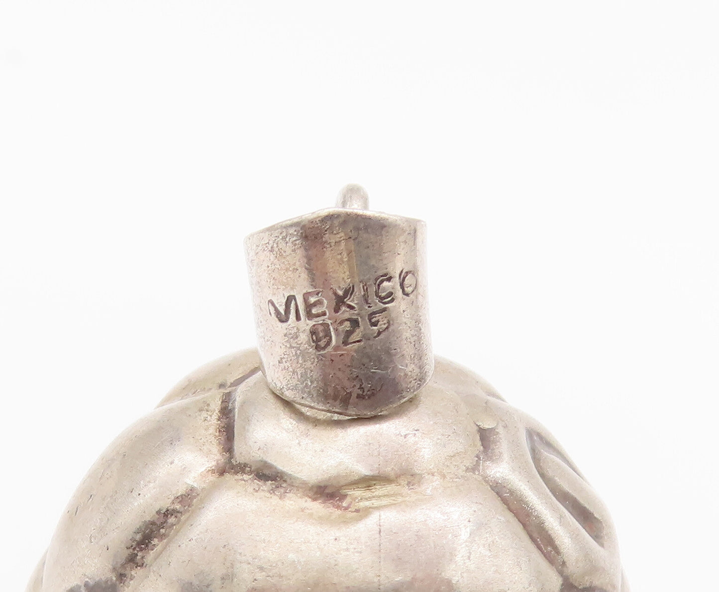 925 Sterling Silver Vintage Pendant MEXICO Puffed Football Jingles  PT22718
