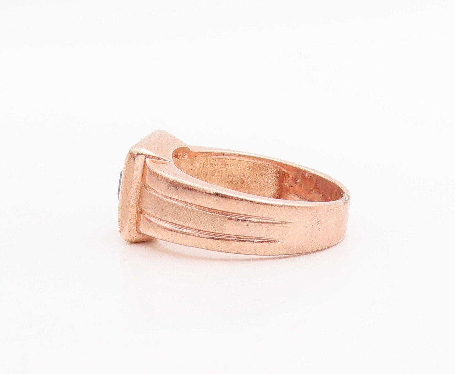925 Sterling Silver Vintage Ring Rose Gold Plated Pink CZ Inlay  Sz 8  RG28659