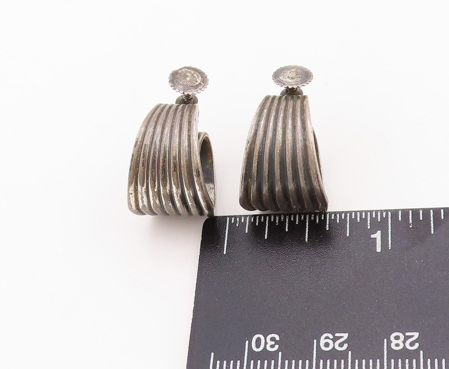 925 Sterling Silver Vintage Earrings MONET Antique Dark Grooved Hoops  EG13234