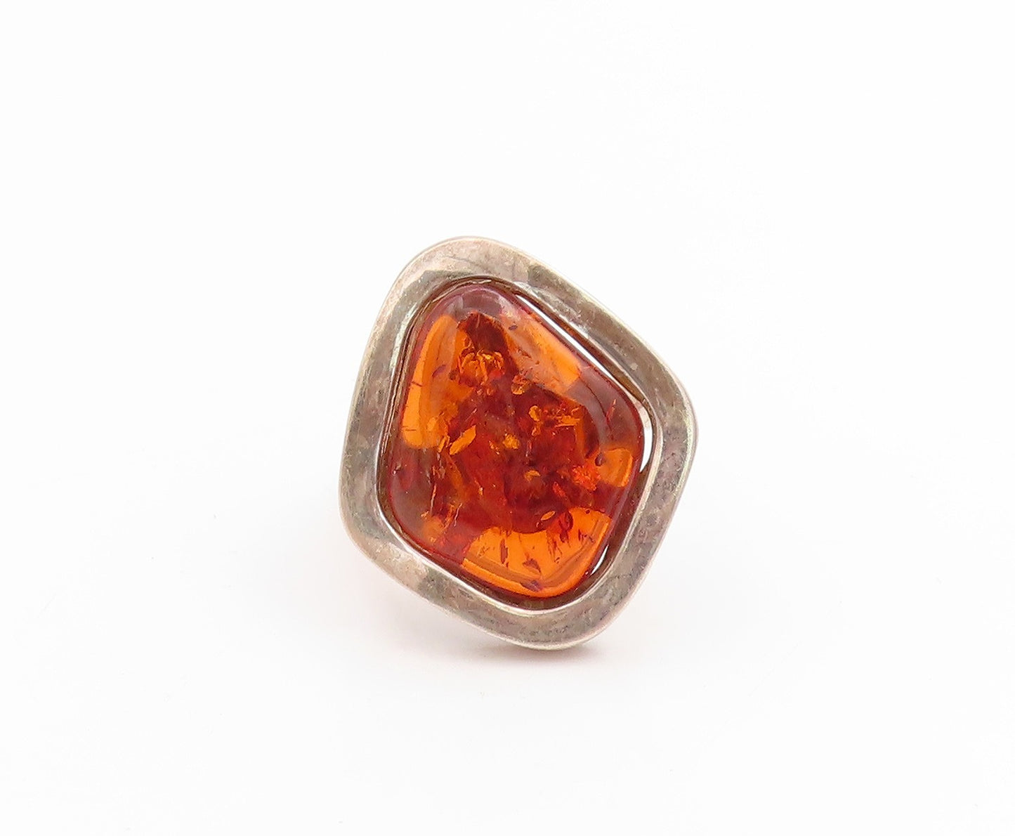 925 Sterling Silver Vintage Ring Large Cabochon Honey Amber Band  Sz 10  RG34000