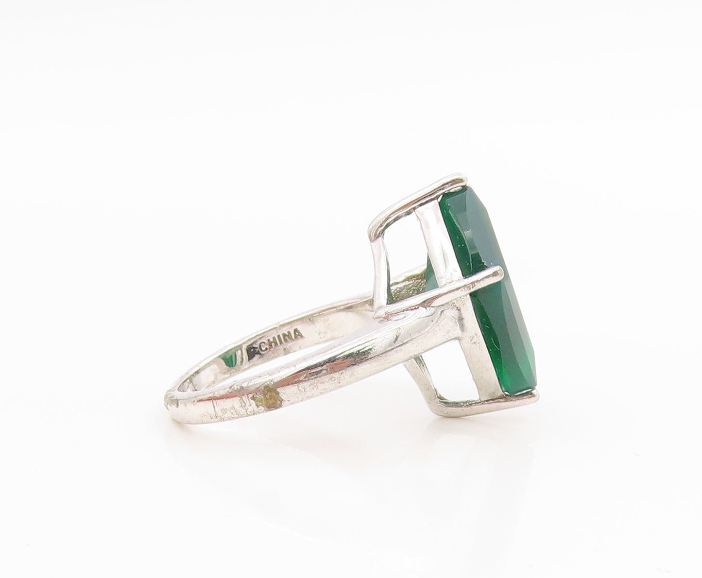 925 Sterling Silver Vintage Ring Faceted Green Onyx Solitaire Band Sz 6 RG34598