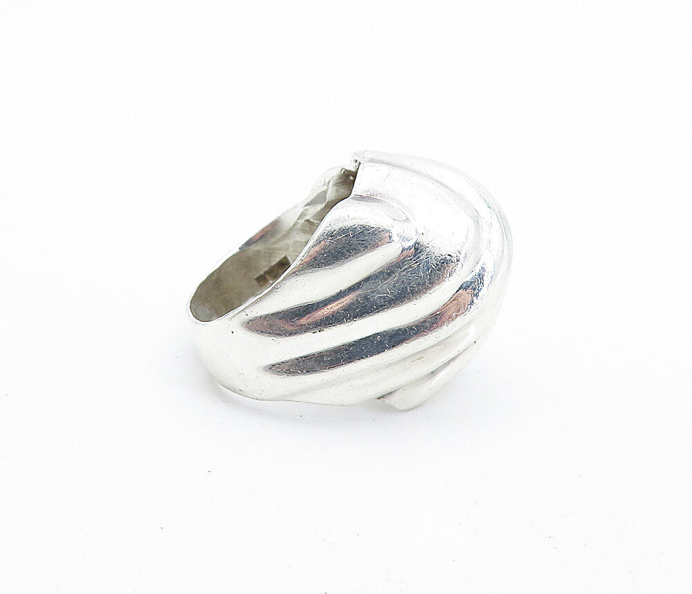 MEXICO 925 Silver  Vintage Shiny Polished Fluted Dome Band Ring Sz 7  RG6971