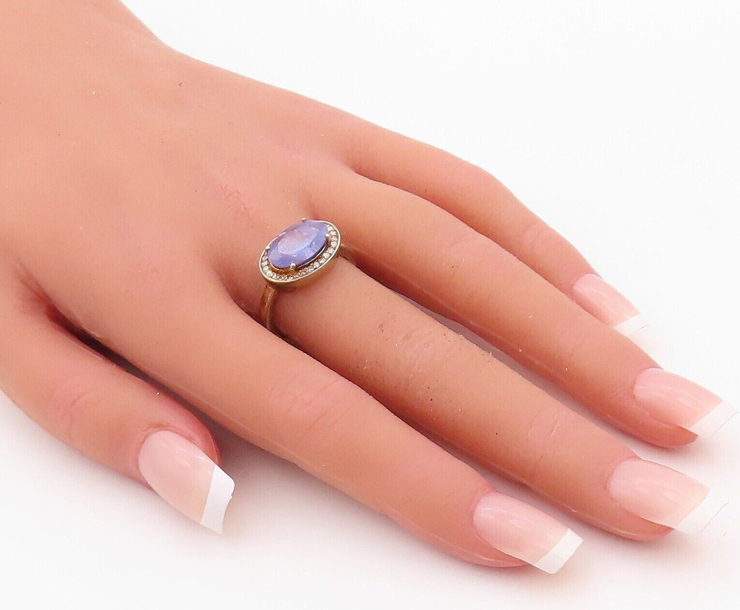 925 Sterling Silver Vintage Ring Gold Plated Diamonds & Tanzanite  Sz 8  RG30025